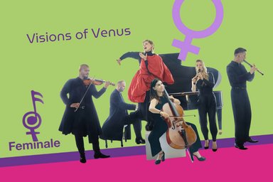 Logo der Feminale mit ausgeschnittenen Bildern der Mitwirkenden