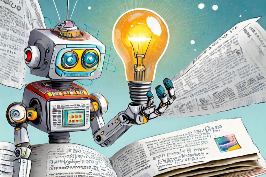 Thementage 'Digitale Medien' 2024 Roboter mit Glühbirne und einem Buch