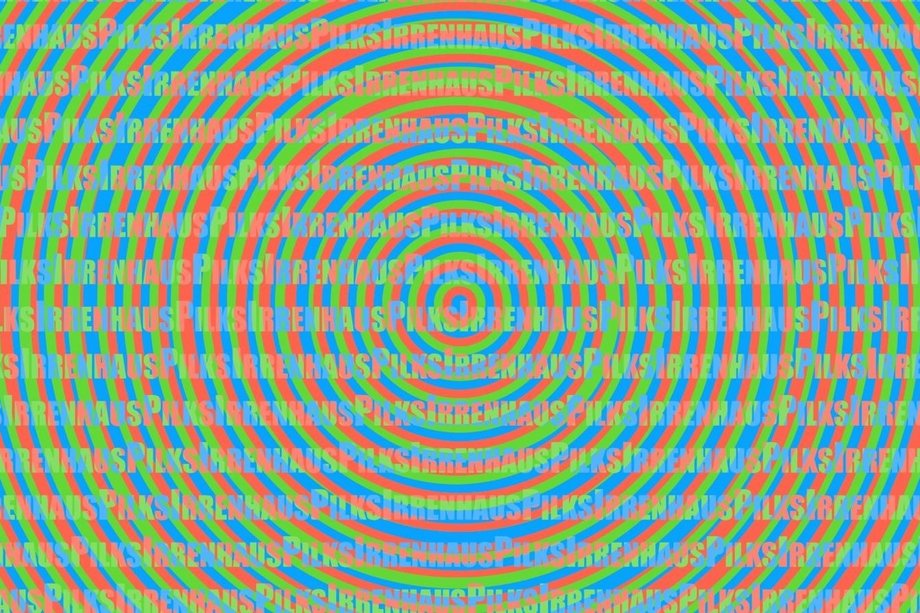 Pilks Irrenhaus Spirale in den Farben blau, orange und grün