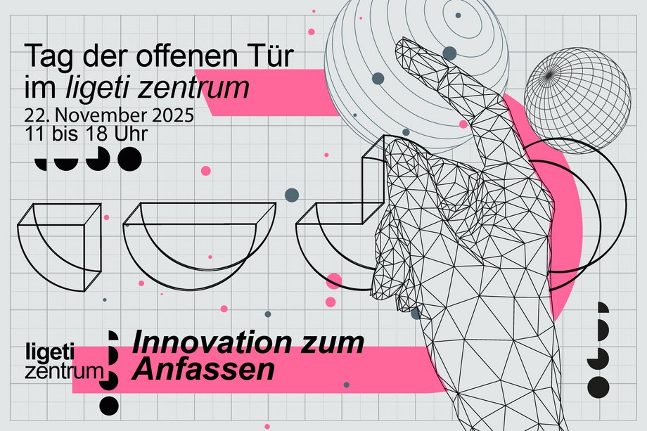 Ligeti zentrum TT Einladungstext mit geografischen Motiven und Handskizze