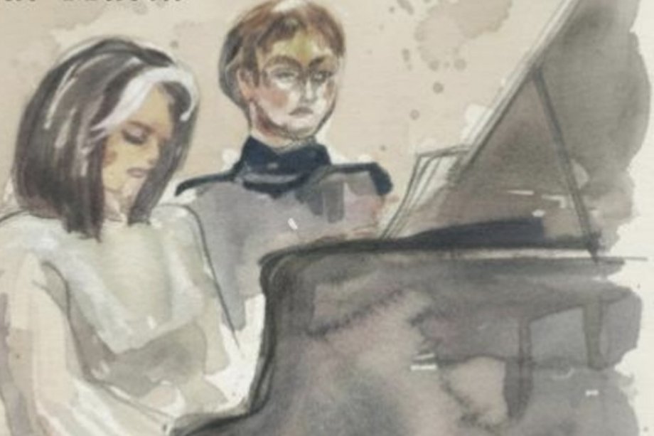 Aquarell von zwei Personen am Klavier