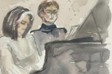 Aquarell von zwei Personen am Klavier