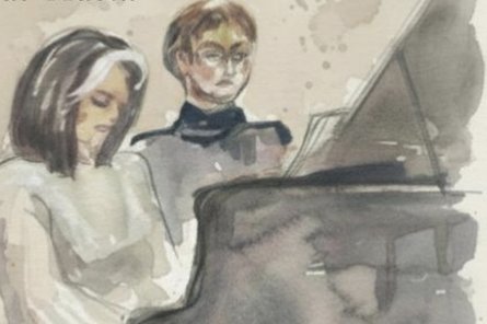 Aquarell von zwei Personen am Klavier