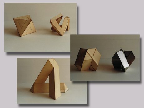 3 Papier-Modelle einer geometrischen Figur