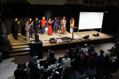 Ligeti Science Stage set featuring Science Slam performers