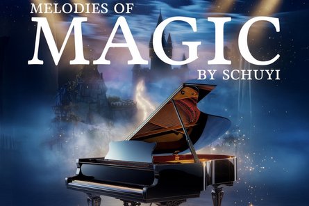 Flügel vor einem dunklen Hintergrund mit einem Schloss