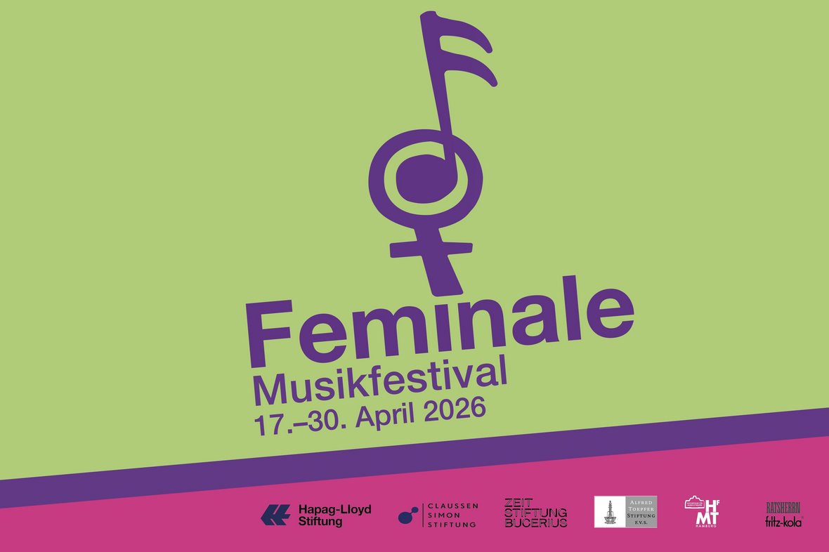 Feminale 2026 Logo Feminale word and figurative mark in purple against a light green background.