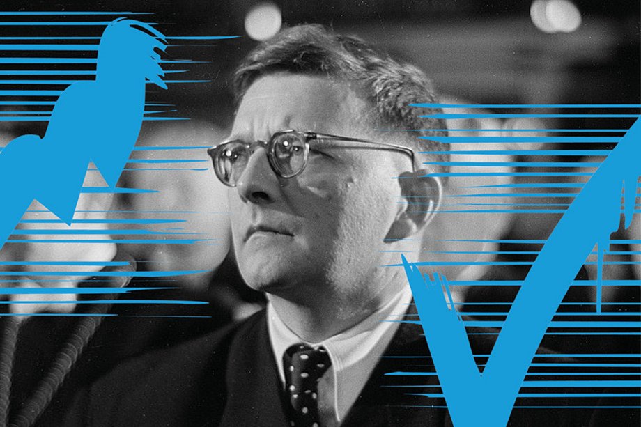 Dmitri Schostakowitsch Portrait mit blauen Pinselstrichen