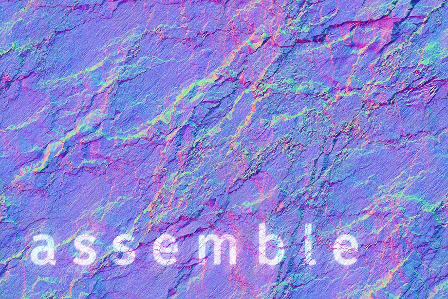 bunter Hintergrund mit Aufschrift "assemble"