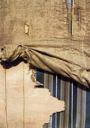 Untitled (ca. 1980), mixed media by Dan Richter-Levin Picture collage of different textiles