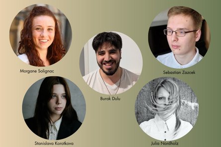 Thörl-Stipendiat:innen Fünf Portraits auf goldenem Hintergrund