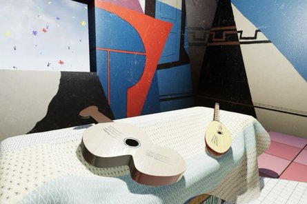 buntes abstraktes Bild mit einer Gitarre und einer Mandoline