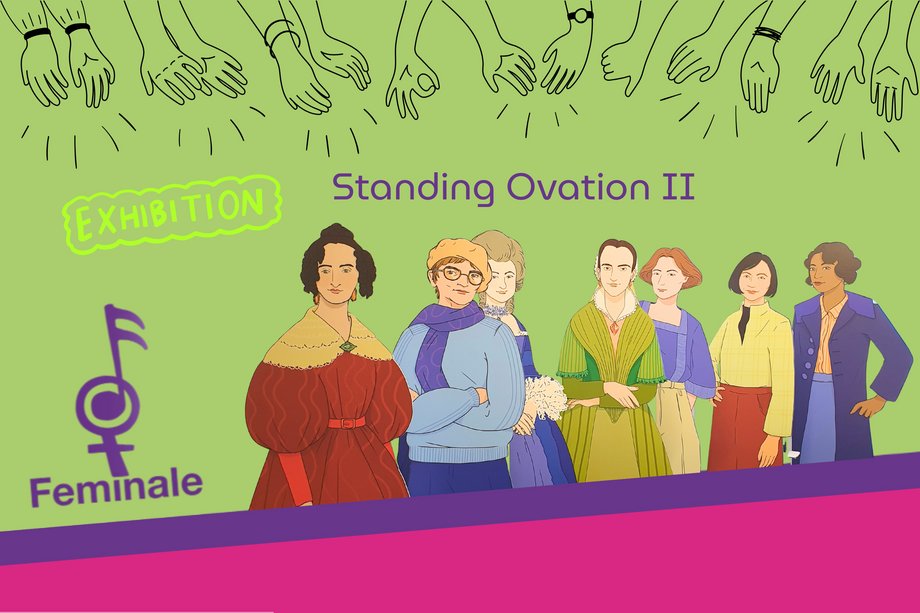 2026-04-30 Feminale Standing Ovation 2 Logo der Feminale mit Illustrationen von Komponistinnen