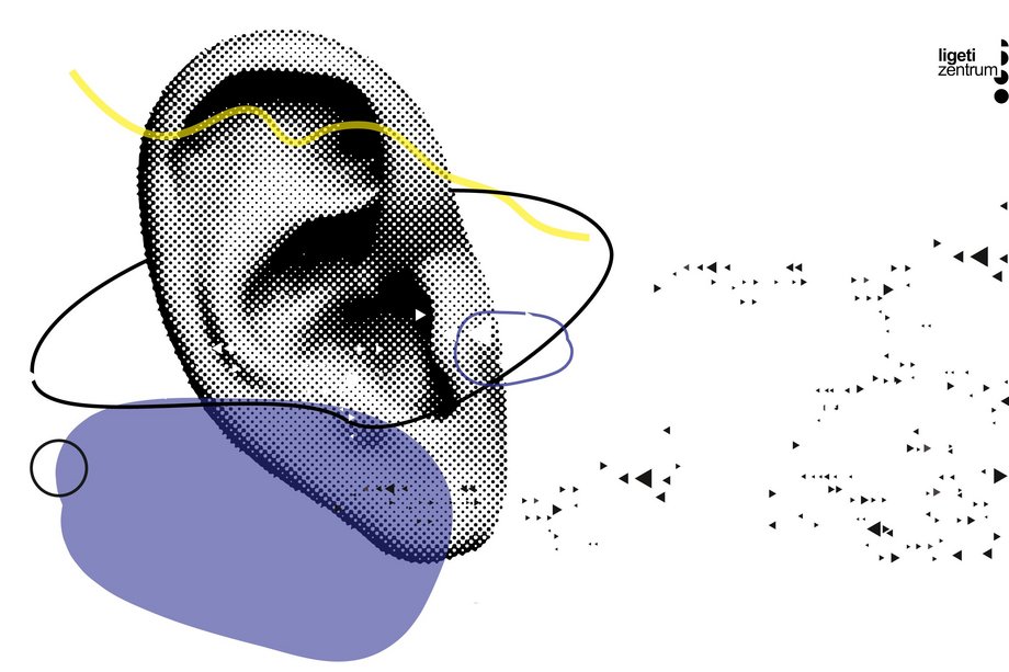healing soundscapes_open lecture 2024 Grafik eines Ohres mit schwebenden Objekten