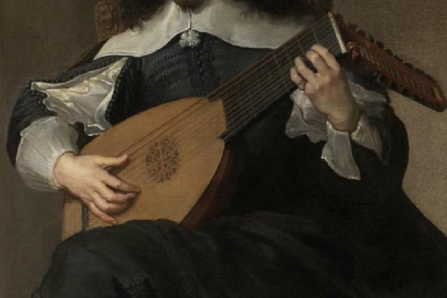 Gitarrenabend Wei Li Gemälde von Jean de Reyn mit altmodischer Gitarre