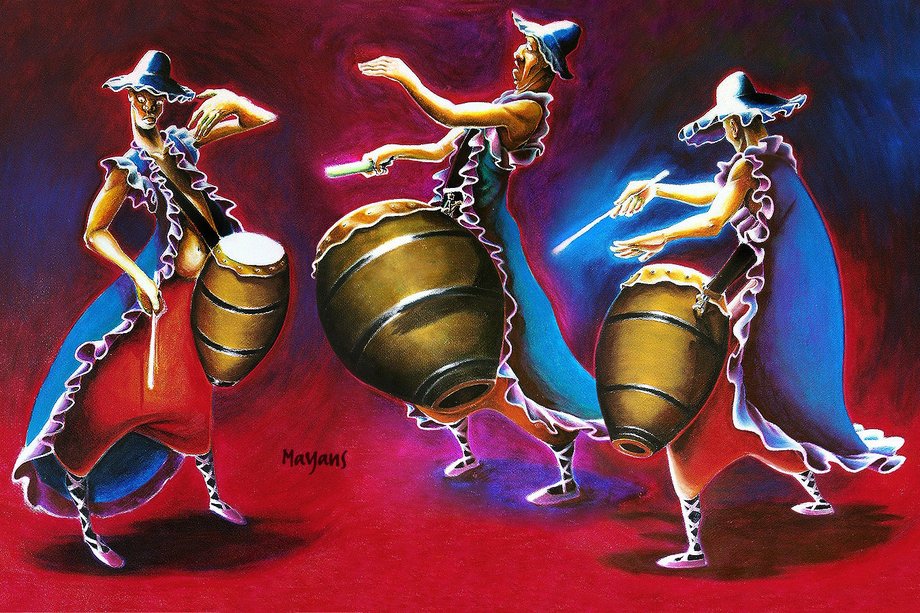 CANDOMBE atmospheric image of people with hats drumming