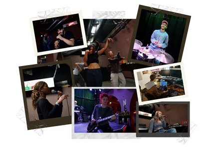 Bach und Beats Collage aus mehreren Künstler:innenporträts