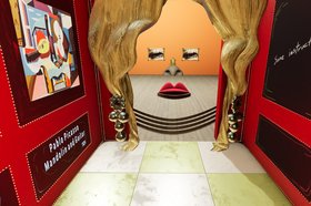 Moving Sound Picture Mae West Exhibition space with an abstract illustration by Mae West