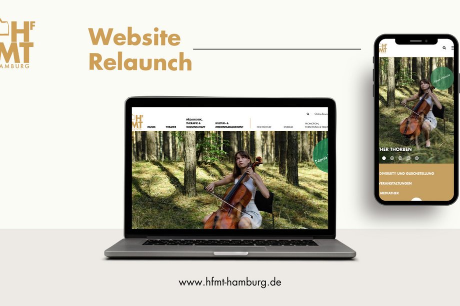 Website Launch-Titelbild Laptop mit Website der HfMT