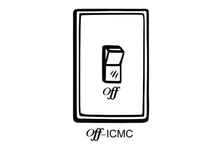 Logo der Off-ICMC; Lichtschalter mit Schriftzug "Off"