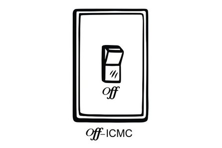 Logo der Off-ICMC; Lichtschalter mit Schriftzug "Off"