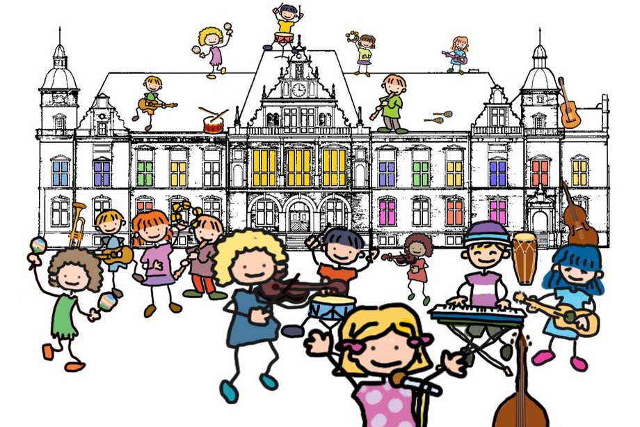 Kinderkonzert Harburg Rathaus Grafik und von einem Kinderkonzert vor dem Harburger Rathaus