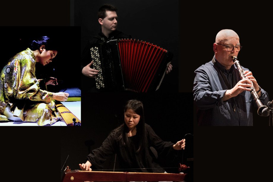 concert wings Collage aus verschiedenen Personen, die Instrumente auf der Bühne spielen