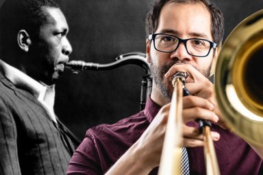 John Coltrane meets Emiliano Sampaio Collage zweier Künstlerporträts