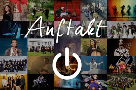Semestereröffnung 2025 viele Bilder von Hochschulszenarien. Darunter Portraits, Proben und Bühnenfotos